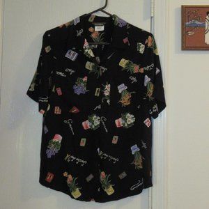 Small Black Short Sleeve Gardening Plants Top Shirt Blouse WILLOW BEND